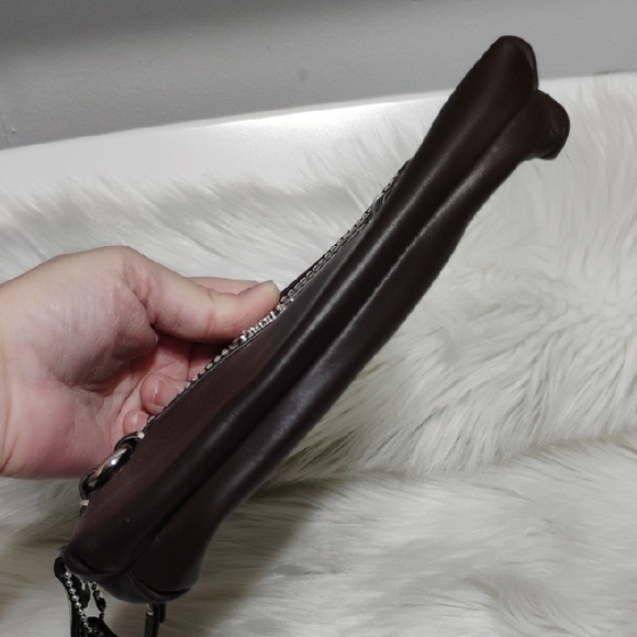 Auth Coach Brown Leather Wristlet W Patent Leather Trim - Picture 6 of 12